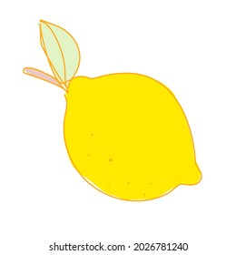 Vector Lemon with Leaf in Continuous Line Drawing. Sketchy Single Citrus fruit. Outline Simple Artwork with Editable Stroke.