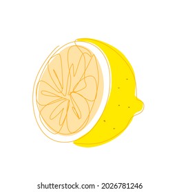 Vector Lemon with Leaf in Continuous Line Drawing. Sketchy Single Citrus fruit. Outline Simple Artwork with Editable Stroke.