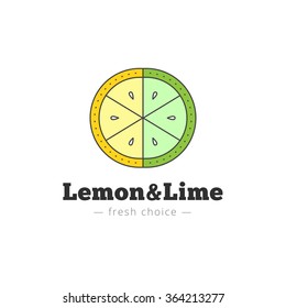 Vector lemon and lime logo in trendy line style.