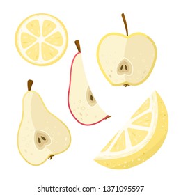 Vector lemon, pear, apple. Cartoon fruits set. Vegan, diet food, detox.