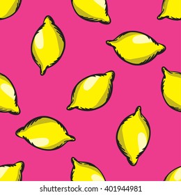Vector lemon seamless pattern. Modern texture. Repeating endless abstract hand drawn background. 