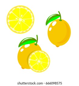 Vector lemon. Set fresh lemon fruits, collection of vector illustrations