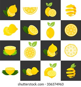 Vector lemon set on white and black background