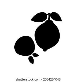 Vector lemon silhouette. Isolated on white background. Black lemons shape icon. Vector illustration.