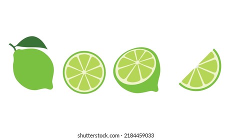 Vector lemon slice green illustration lemon isolated half fruit lemon. Fresh green cut citrus icon.