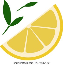 Vector lemon slice and green leafs clip art