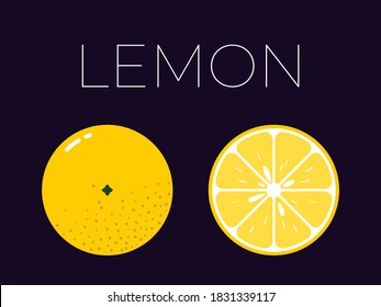 Vector de limón y mitad de limón cortado sobre fondo oscuro