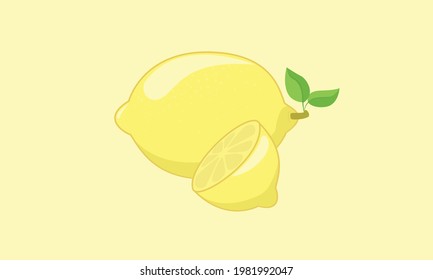 Vector lemon. Sliced vector lemon. Yellow lemon illustration.