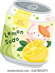 un vector de limón soda con diseño de gato