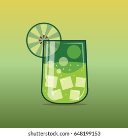 Vector lemon soda on green gradient background.