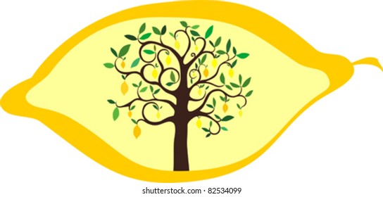 vector lemon tree in lemon on white background