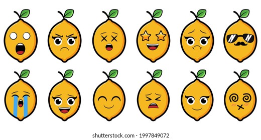 vector lemon with various emoticons