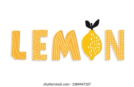 Vector Lemon word collage with a fruit illustration and texture