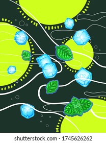Vector lemonade abstract illustration, mint and ice cube 