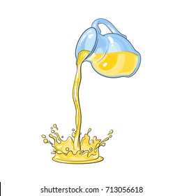 vector lemonade fresh juice carafe, pitcher with flowing juice splash. Isolated cartoon illustration on a white backround. Kitchen glassware utensil