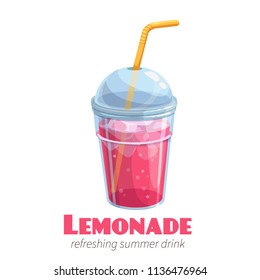 Vector lemonade icon. Refreshing summer drink in plastic cup for design street cafe.