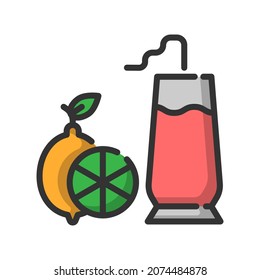 Vector lemonade juice filled line icon, food and drink related 64x64 Pixel, whitebackground