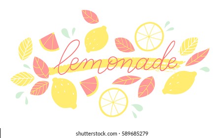 Vector lemonade lettering illustration isolated on white background