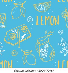 Vector lemonade pattern. seamless pattern with lemon. repeated background bright print for fabric or wallpaper, menu, textile, party.