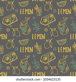 Vector lemonade pattern. seamless pattern with lemon. repeated background bright print for fabric or wallpaper, menu, textile, party.