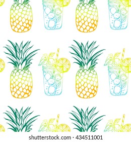 Vector. Lemonade, pineapple, lemon juice with mint and ice.