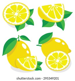 Vector lemons. Collection of cut lemons fruits vector illustrations