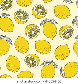 Vector lemons pattern, citrus hand drawn background