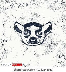 Vector lemur head on grunge background