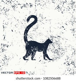 Vector lemur silhouette on grunge background