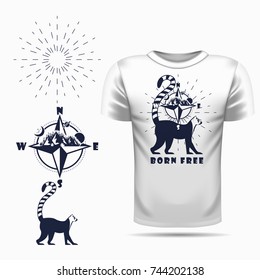 Vector lemur silhouette view side for retro logos, emblems, badges, labels template vintage design element. Isolated on t-shirt blank