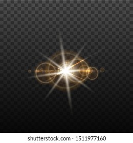 Vector lens flare effect. Round isolated transparent optical design with rays. Space star explosion. Luxury sparkling highlight, digital graphics.