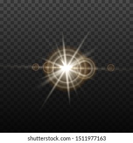 Vector lens flare effect. Round isolated transparent optical design with rays. Space star explosion. Luxury sparkling highlight, digital graphics.