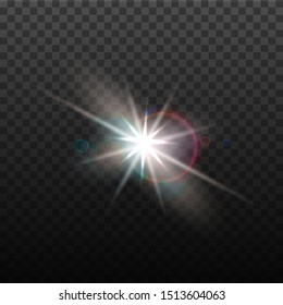 Vector lens flare effect. Round isolated transparent optical design with rays. Space star explosion. Luxury sparkling highlight, digital graphics.