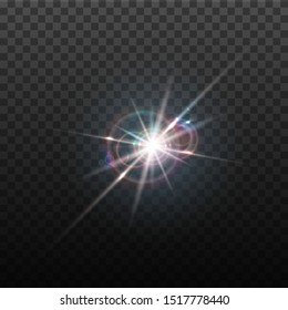 Vector lens flare effect. Round isolated transparent optical design with rays. Space star explosion. Luxury sparkling highlight, digital graphics.