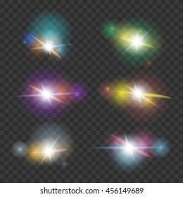 Vector Lens Flare effect Set with stars and sparkles on transparent background