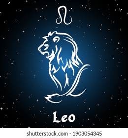 Vector of leo horoscope sign in twelve zodiac with galaxy stars background, vector of polygon lion