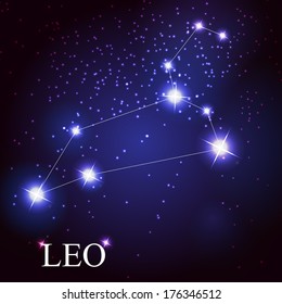 vector of the leo zodiac sign of the beautiful bright stars on the background of cosmic sky