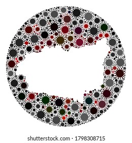 Karte der Provinz Vector Leon, Sammlung des Covid-2019-Virus. Die Infektion greift das Sperrgebiet von außerhalb an. Stencils Kreis Leon Provinz Karte Collage entworfen mit Infektionen.