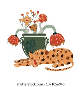 Vector leopard. Boho style. Animal for creating fashion prints, postcard, wedding invitations, banners, arrangement illustrations, books