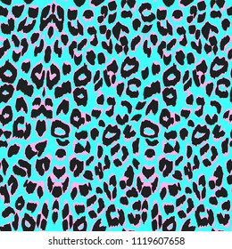 Vector leopard, cheetah  blue  texture. Seamless pattern