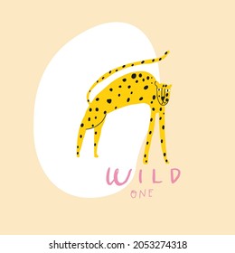 Vector Leopard And Freehand Drawn Quote: Wild One