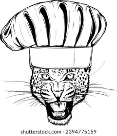 vector leopard head in black and white outline