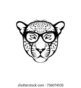 Vector leopard head, face  for retro logos, emblems, badges, labels template and t-shirt vintage design element. Isolated on white background