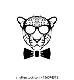 Vector leopard head, face  for retro logos, emblems, badges, labels template and t-shirt vintage design element. Isolated on white background