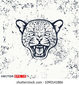 Vector leopard head, hipster face on grunge background