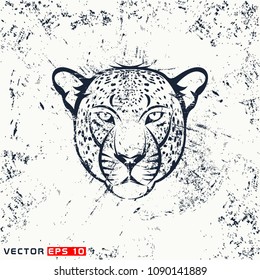 Vector leopard head, hipster face on grunge background