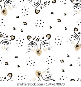 Vector leopard head seamless pattern. Leopard big wild cat repeating pattern. Design for printing on textiles, packaging, paper, wallpaper.