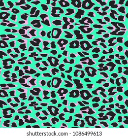 Vector leopard pattern. Mint and pink colors. Seamless pattern