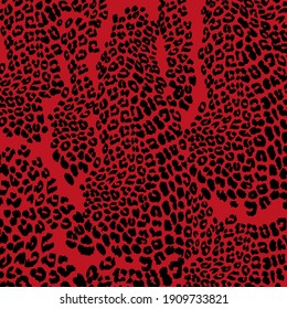 Vector Leopard pattern skin in red and black, Illuatration Animal print with abstract random dot for paper wrapping, scarfs, print and fabric background