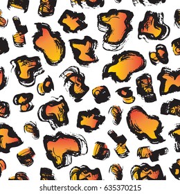 Vector Leopard Seamless Pattern. Spotted Orange Black White background. Animal skin print. Grunge brush strokes Spots